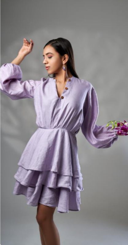 Ladylike Lilac Backless dress - Back View Thumbnail